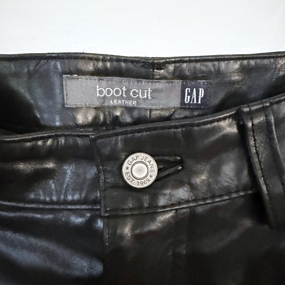 Vintage Y2K GAP Genuine Leather Bootcut Pants Black Size‎ 1 Moto Biker Grunge - Picture 5 of 10